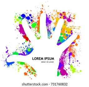 Handprint with colored ink spots. Vector