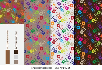 Handprint colorful seamless textile cloth pattern collection vector illustration
