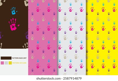 Handprint colorful seamless textile cloth pattern collection vector illustration
