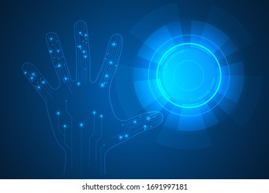Handprint digital security and protection technological abstract. Cyber security and futuristic safety concecpt.