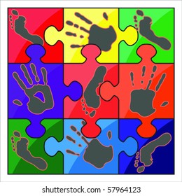 handprint footprint color vector puzzle
