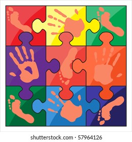 handprint footprint color vector puzzle