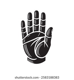 Handprint Gesture Silhouette Vector Art Black and White Line Drawing Illustration