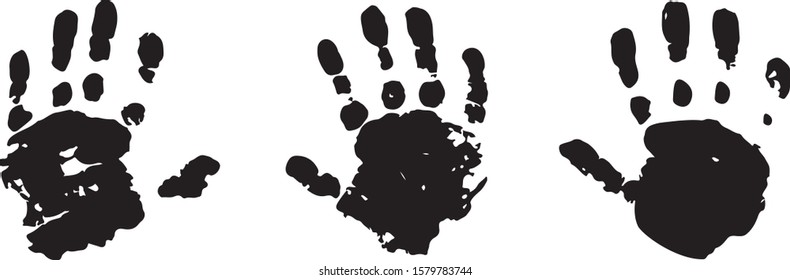 Handprint, hands - vector illustration for your projects. Hands, palms, ink, stains, handprints. Isolated on white.