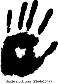 Handprint With Heart, Hand With Heart, Vector Palm Handprint