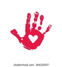 Handprint heart. Watercolor / acrylic kids handprints making heart shape. Children / adult palm prints. Kids crafts. Vector eps 10  illustration. 