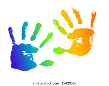 Handprint from little hands in rainbow colors