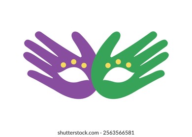 handprint Mardi Gras mask, handmade carnival face mask, vector design element