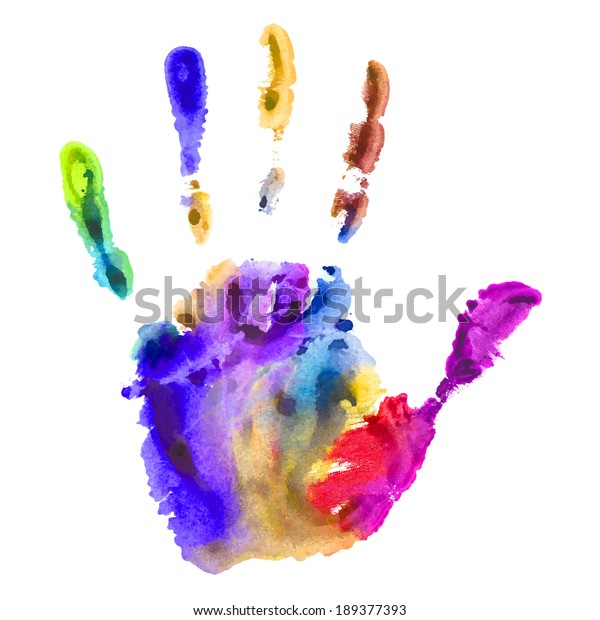 Handprint Multicolored Paint Vector Watercolor On Stock Vector (Royalty ...