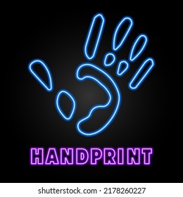 handprint neon sign, modern glowing banner design, colorful modern design trends on black background. Vector illustration.