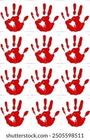 handprint with paint. pattern red. in vector graphics