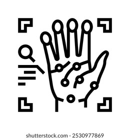 Icono de línea de reconocimiento de huellas digitales. Vector de reconocimiento de huellas digitales. Ilustración negra de contorno aislado