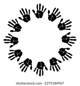 Handprint round frame. Palm silhouette. Print hand with five fingers. Vector illustration.