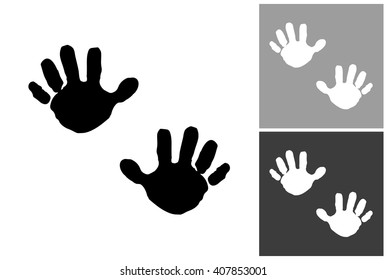 Handprint vector hand drawn graphic image. Label with minimalistic shape handprint. Isolated element on white, gray and black background. Paint imitation.