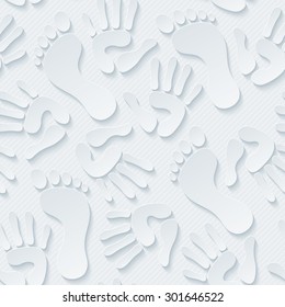 Handprints & footprints wallpaper. 3d seamless background. Vector EPS10. See others in My Perforated Paper Sets.