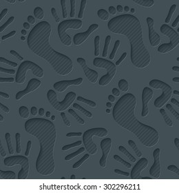 Handprints & footprints wallpaper. 3d seamless background. Vector EPS10.