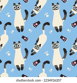 handraw cute cat seamless pattern