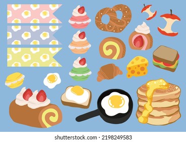 handraw food set sweet and breakfast cute design items vector