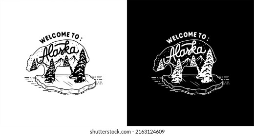 handrawing badge design welcome to alaska