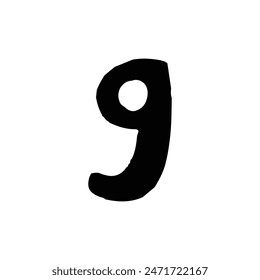 Handrawn "9" numbering black color. element stock