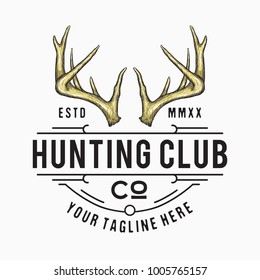 Handrawn antler vector illustration isolated on white background, Hunting logo design inspiration