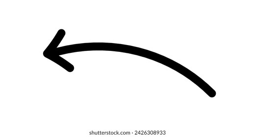 Handrawn arrow with black marker on white background. Top view