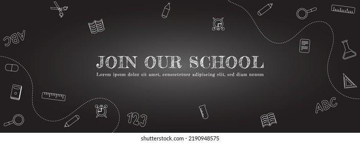 handrawn back to school banner template with chalkboard