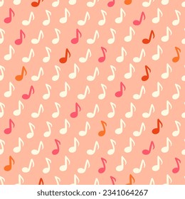 Notas musicales de color naranja beige de gambas sobre rosa suave y naranja