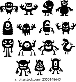 Handrawn black monster silhouettes. file vector editable