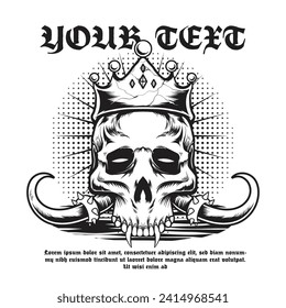 Handrawn Black White Skull Fang Tattoo Concept Vector Graphic Design Illustration