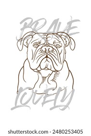 handrawn bulldog, Vector de logotipo de ilustración de perro con texto valiente y encantador, grunge