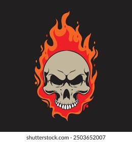 Handrawn Burning Fire Skull Concept Vector Design Illustration