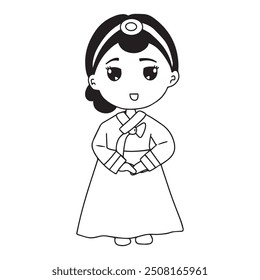 handrawn character hanbok korean traditional costum. hanbok sign