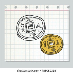 handrawn chinese coin vector
