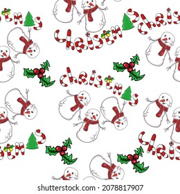 handrawn christmas pattern with snowman illustration for background,poster,textile and etc