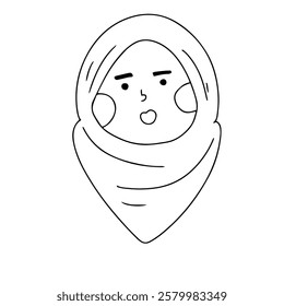 Handrawn coloring book. woman muslim wearing hijab