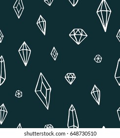Handrawn crystal gems seamless pattern vector dark green
