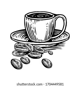 Handrawn Cup of Coffe on White Isolated background