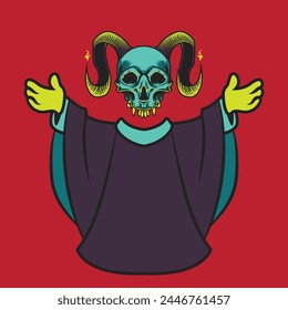 Handrawn Dead Priest with Skull Concept Vector Design Illustration