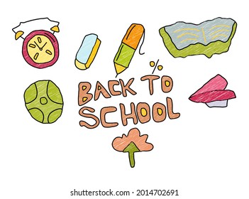 Handrawn doodle back to online school set on white background
