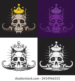 Handrawn Elemen Graphic Set of Skull with Gold Crown Design Illustration