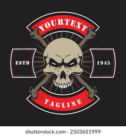 Handrawn Emblem Badge Rider Skull Concept Vector Design Illustration