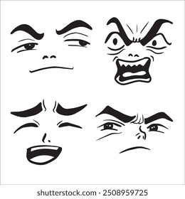 Expresión facial dibujada a mano enojada y feliz
