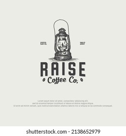handrawn fire lantern coffe co logo vintage style