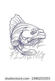 ilustración de logotipo de pesca a mano, grunge con texto valiente y pesca