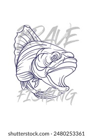 ilustración de logotipo de pesca a mano, grunge con texto valiente y pesca