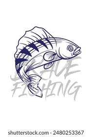 ilustración de logotipo de pesca a mano, grunge con texto valiente y pesca