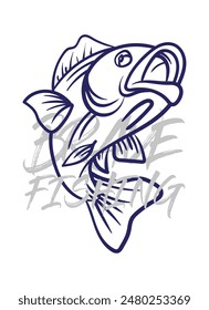 ilustración de logotipo de pesca a mano, grunge con texto valiente y pesca