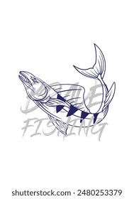 ilustración de logotipo de pesca a mano, grunge con texto valiente y pesca