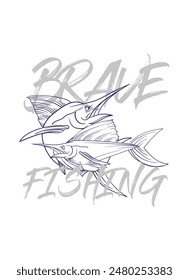 ilustración de logotipo de pesca a mano, grunge con texto valiente y pesca